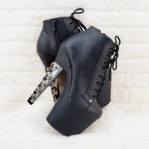Voodoo Hex Skull Stacked 7" Heel Platform Ankle Booties Boots - Picture 12 of 13